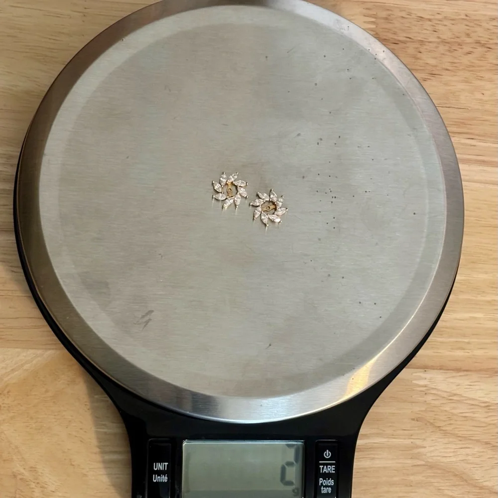 Vintage 14K Gold CZ Earring Jackets Marquise Halo Diamond Stud Enhancer - Picture 6 of 6